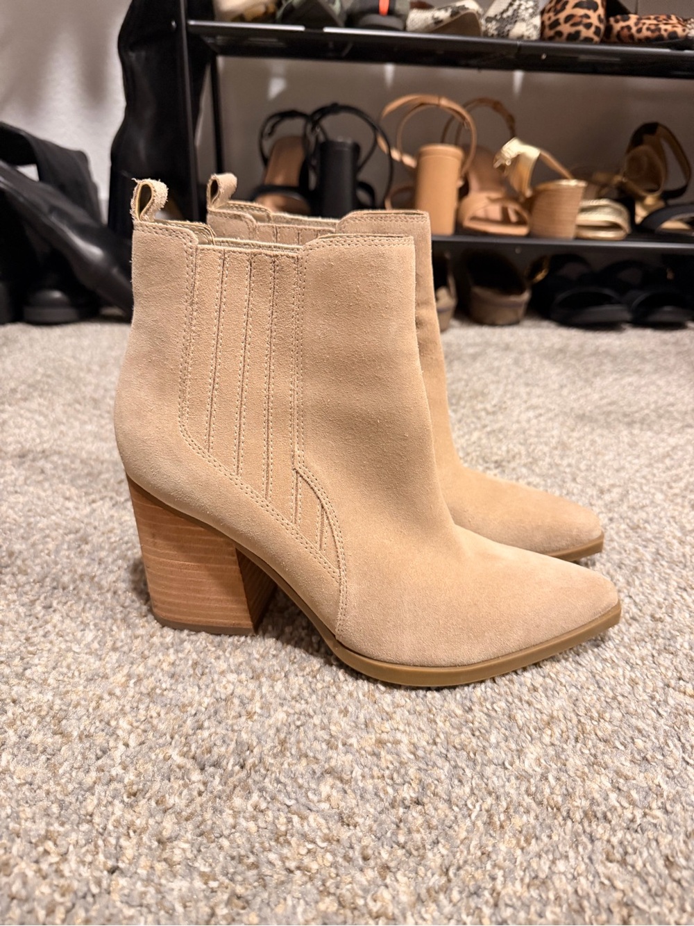 Marc Fisher Women's Tan Suede Block Heel Ankle Boots
